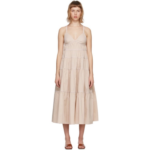 STAUD Tan and White Cleo Dress